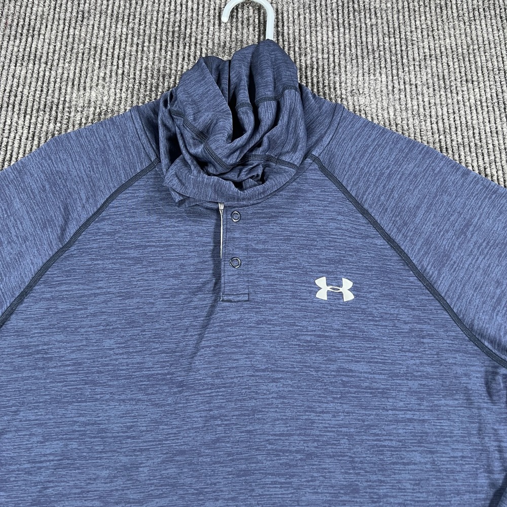 Under Armour Pullover Shirt Mens Large Blue Long Sleeve HeatGear Hooded Henley - Picture 4 of 15